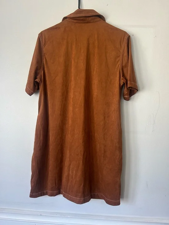 THML Brown Western faux Suede Dress medium cowgirl pearl snap - Picture 8 of 12